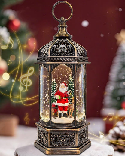 12: Large Musical Christmas Snow Globe Lantern - 13" With 8 Songs, Dual Power Santa & Reindeer
