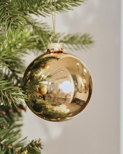DN DECONATION Gold Glass Christmas Ornaments - Set of 9 Hanging Baubles for Tree Decoration | 3.15" Size