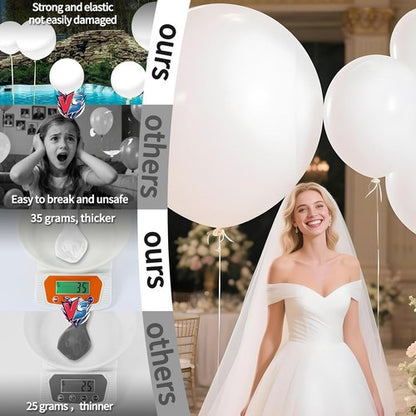 LEEZZIZZ 36 Inch White Giant Balloons - 9 Pack Jumbo Latex Balloons for Kids' Party & Wedding Decorations