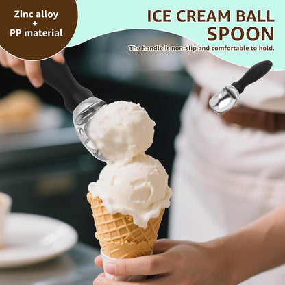 Skiennix Ice Cream Scoop - Ergonomic Soft Grip Handle for Easy Serving | Black Multifunctional Design