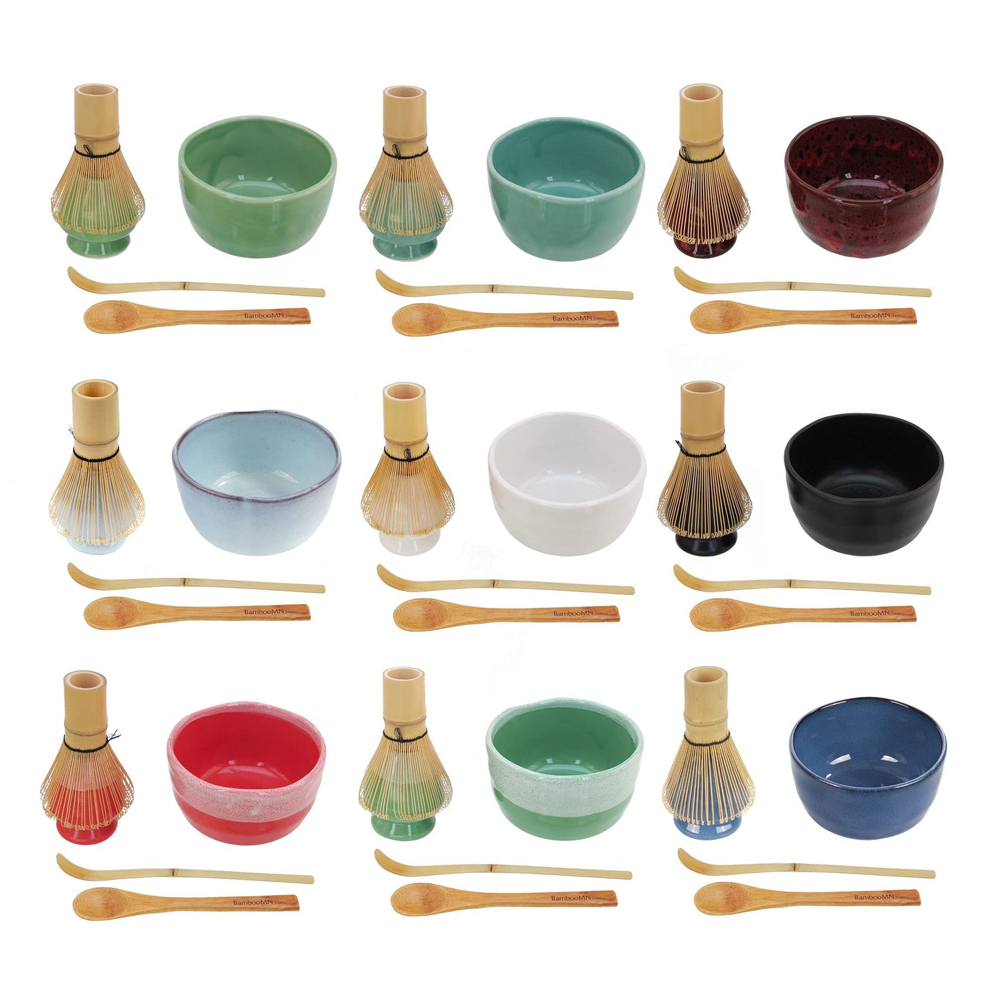 BambooMN Matcha Bowl Set (Includes Bowl, Rest, Tea Whisk, Chasaku & Tea Spoon) 1 Set Black