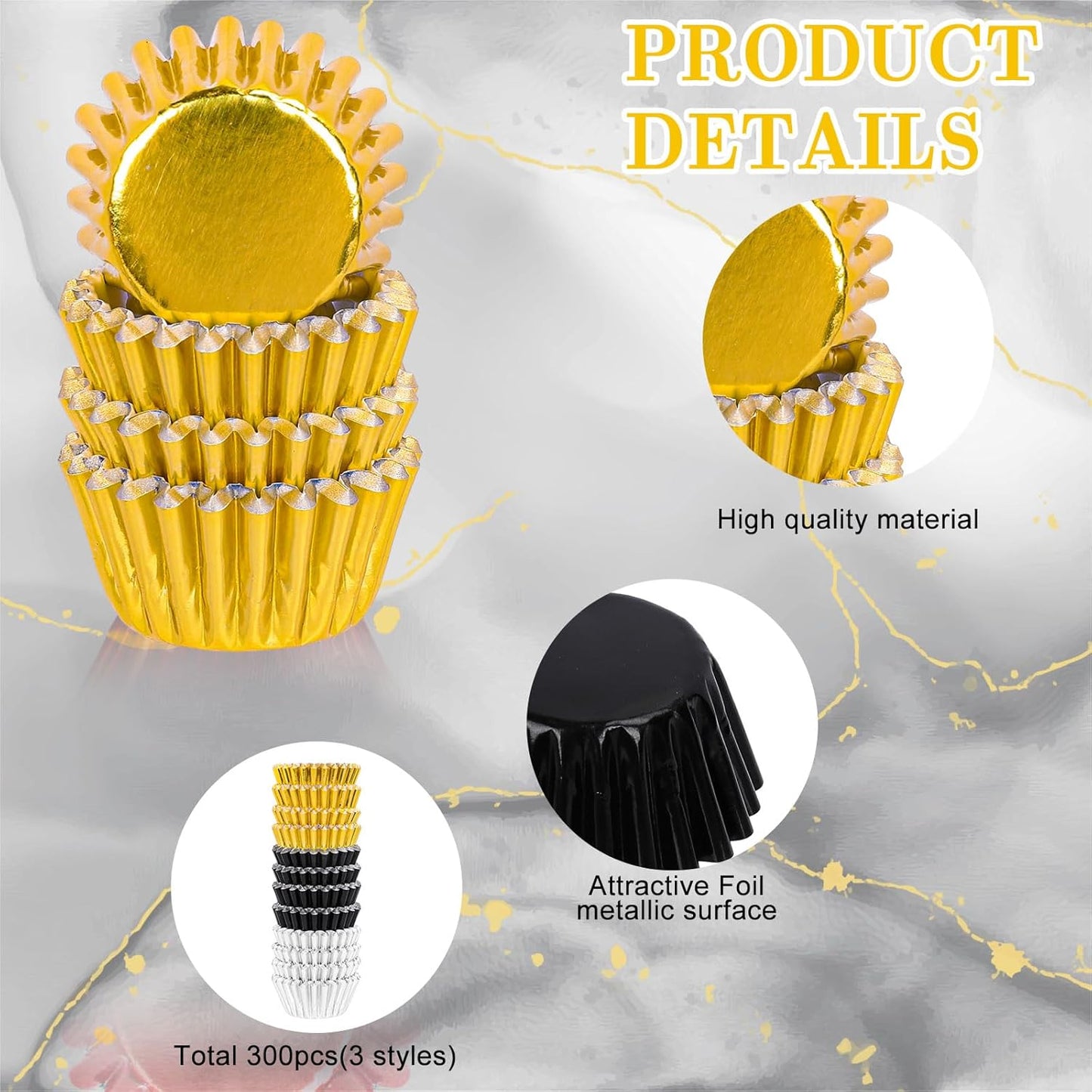 Whaline Graduation Mini Cupcake Liners - 300 Pcs Black Gold Silver Foil Baking Cups for Parties