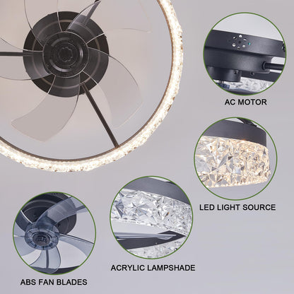 Modern Ceiling Fans with Lights Dimmable, flush mount ceiling fan with lights and remote, 20'' fandelier ceiling fan with light ,bladeless ceiling fan with light for Bedroom Living Room Kitchen