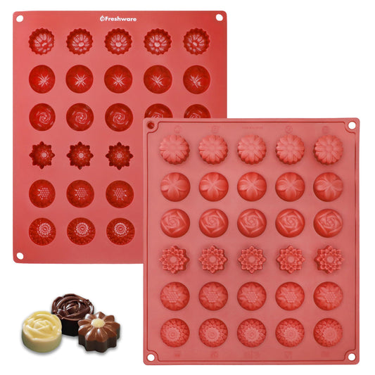 Freshware Silicone Chocolate Molds - [2PK] 30 Cavity Mini Flower Candy Molds, Nonstick Silicone Bakeware for Chocolate, Candy, Gummy, Biscuit or Wax