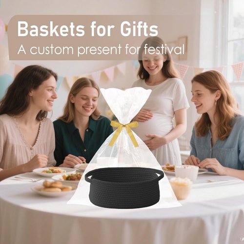 JMvicyroam Woven Basket - Small Rope Storage Bin with Handles for Organizing Shelves & Closets | Black