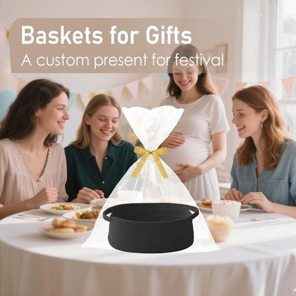JMvicyroam Woven Basket - Small Rope Storage Bin with Handles for Organizing Shelves & Closets | Black