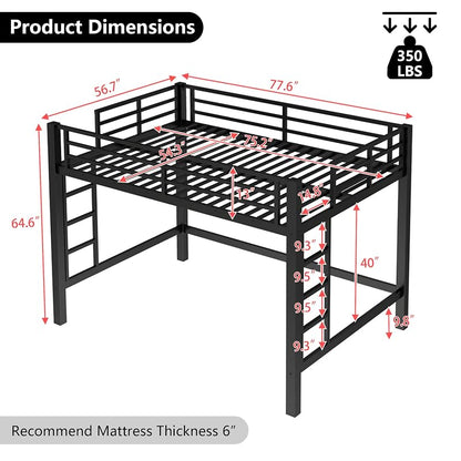 Bellemave Full-Size Loft Bed Frame with Dual Ladders, Iron Construction, No Box Spring Needed - Black (Variation: Black+Full)