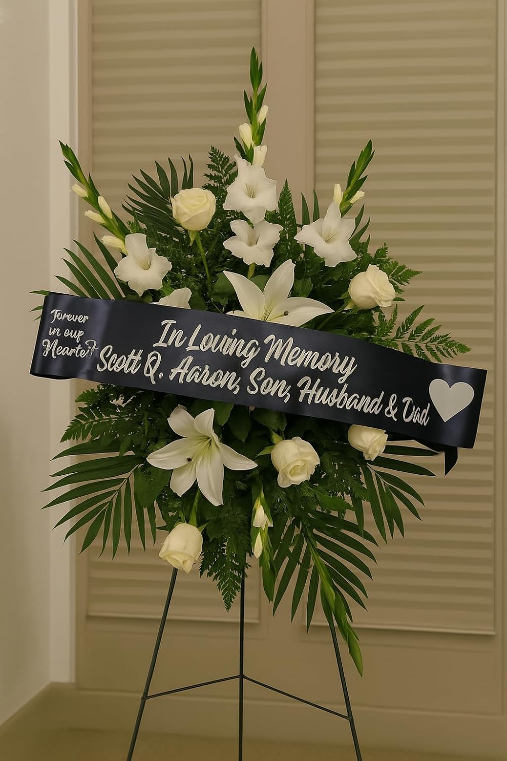 Regine Switzerland Personalized Memorial Funeral Sash - In Loving Memory Ribbon for Casket or Wreath (White)