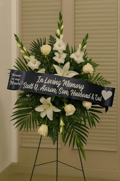 Regine Switzerland Personalized Memorial Funeral Sash - In Loving Memory Ribbon for Casket or Wreath (White)
