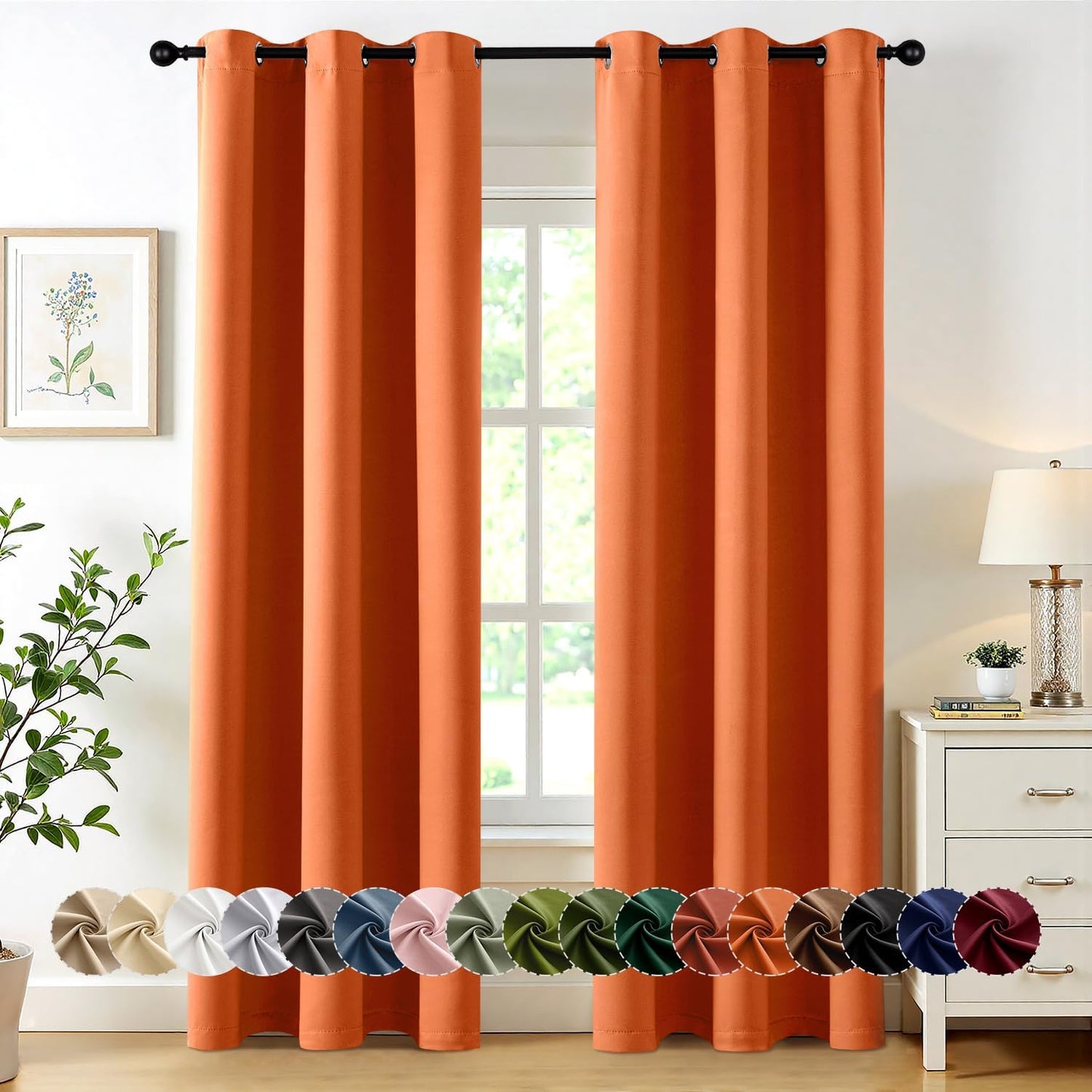 MIULEE Orange Blackout Curtains - Thermal Insulated Room Darkening Drapes | 84-Inch Length, 2 Panels