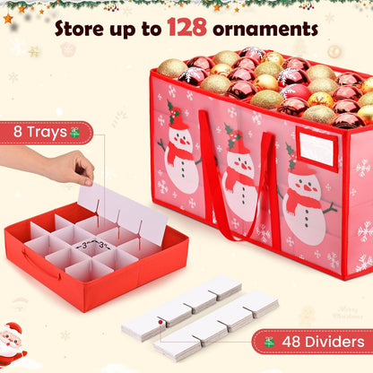 Regine Switzerland Christmas Ornament Storage Box - Waterproof, Adjustable Dividers, 128 Capacity, Dual Zippers