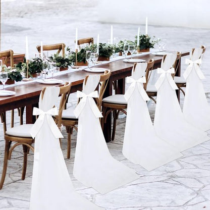 HunnmingRe Wedding Aisle Chair Decor - 24 Sets of White Sashes with Ribbons & Tulle for Ceremonies