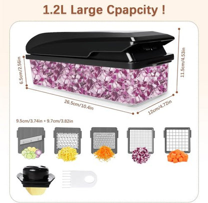 LHS Professional Vegetable Chopper - 7-in-1 Multifunctional Food Slicer & Dicer with Storage Containers | Black