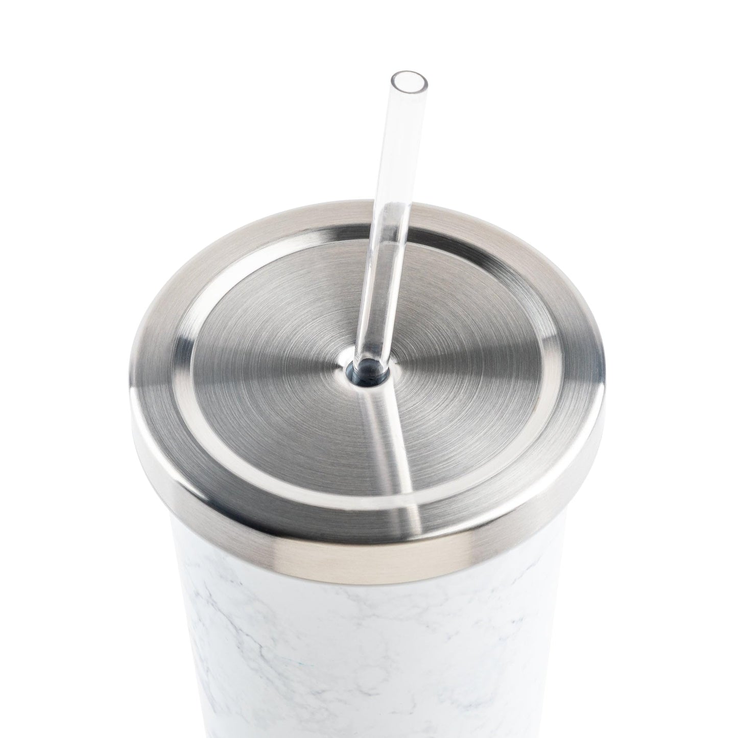 Manna Chilly Double-wall Vacuum Insulated Stainless Steel Tumbler with Splash-proof Lid and Reusable Tritan Straw - 24 Oz - White Marble