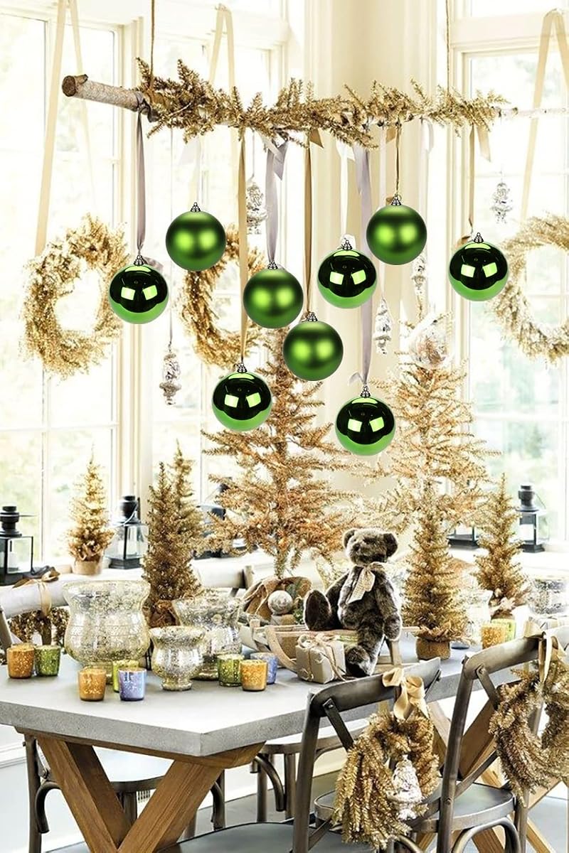 Large 5.9" Christmas Ornaments Balls (2 Pcs) Green – Shatterproof Hanging Loop, Indoor/Outdoor Decor
