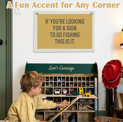 Funny Fishing Wall Decor - Rustic Cabin Wall Art for Camping - 30x20 - Variation: Fishing
