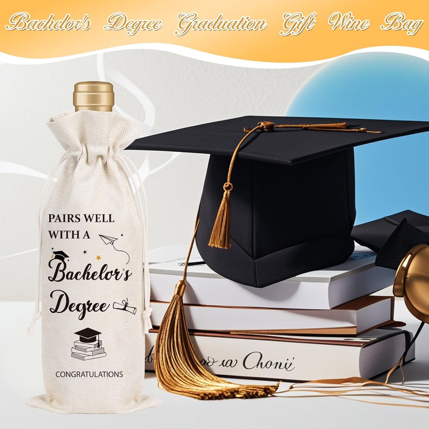 Wxiben Graduation Gifts Wine Bag - Bachelors Degree Gifts for Women Man Pairs Well With A Master's Degree Wine Bottle Bag Graduation Party Decoration Graduate Gift for Her Him College Friends