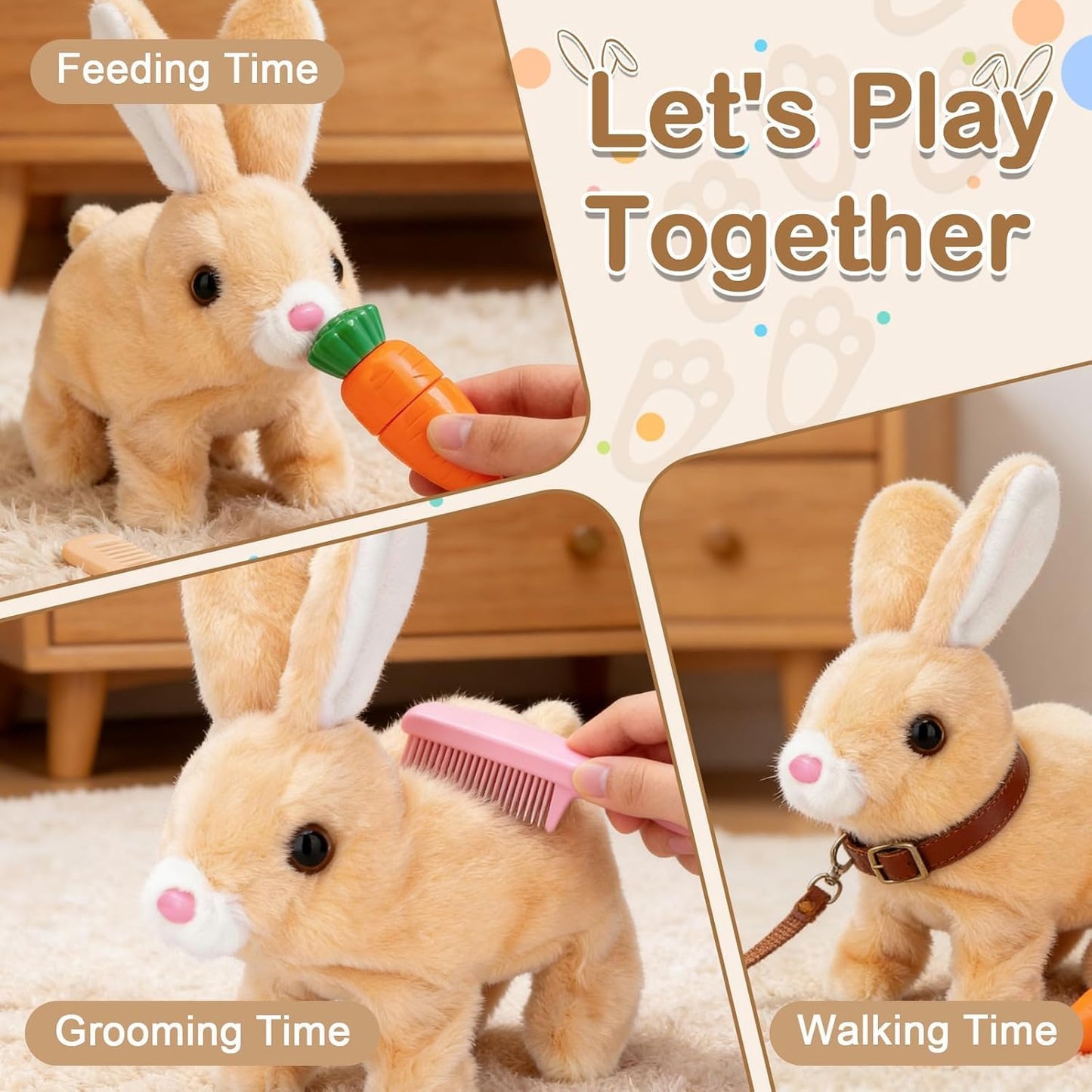 Vitality Bliss | Realistic Hopping Rabbit Plush Toy - Interactive Wiggle Ears & Twitch Nose, Brown