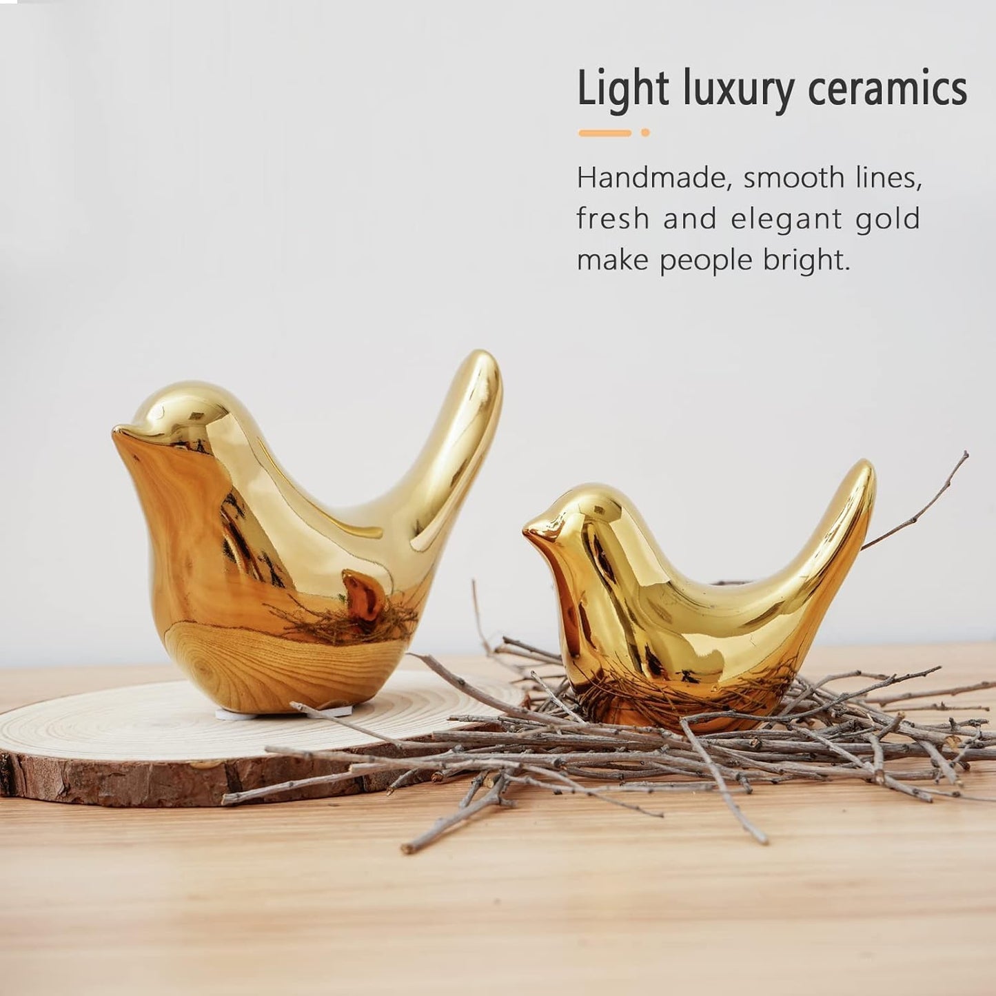 Skiennix Gold Bird Statues - Modern Home Decor Figurines for Living Room, Bedroom & Office | Large Size