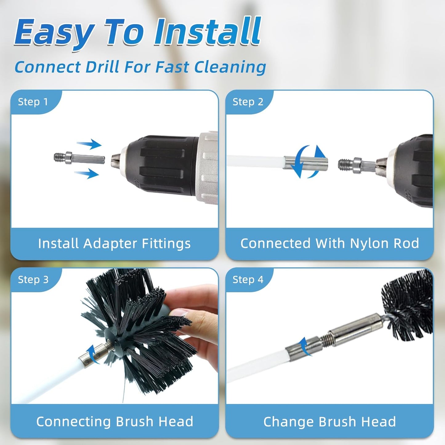 Skiennix Dryer Vent Cleaning Brush Kit - 15 Feet Flexible Nylon Rod for Lint Removal | Multi-Purpose Chimney & Vent Brush