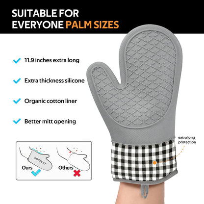 Skiennix Silicone Oven Mitts Set - Heat Resistant 4-Piece Bakeware Set with Pot Holders & Hot Pads