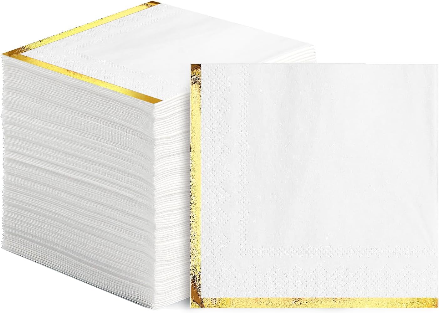 Regine Switzerland Cocktail Napkins - 200 Pcs 2-Ply White with Gold Trim - Elegant Disposable Beverage Napkins for Weddings & Events