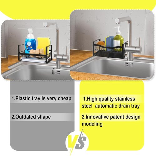 Maifan Stainless Steel Kitchen Sink Caddy - Auto Drain Tray & Sponge Holder for Countertop Storage