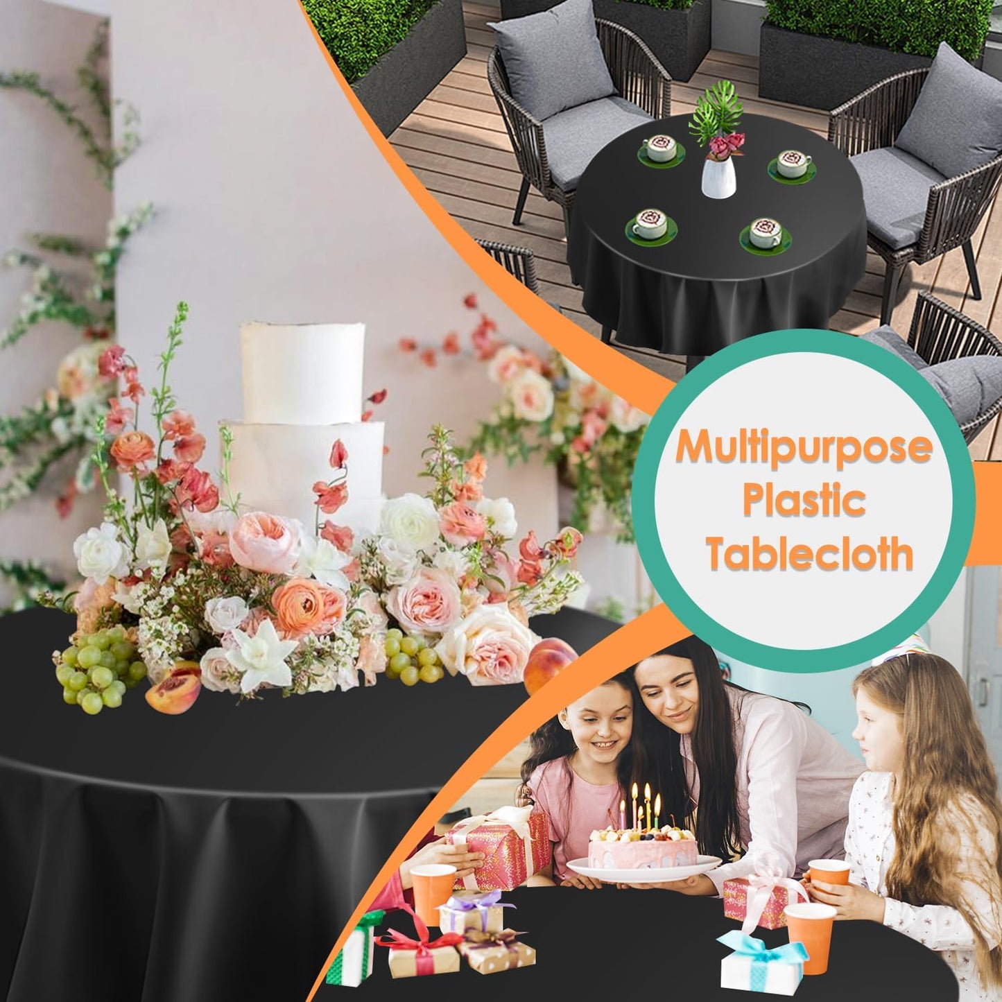 Skiennix 12-Pack Disposable Plastic Tablecloths - 84" Round Table Covers for Parties & Events