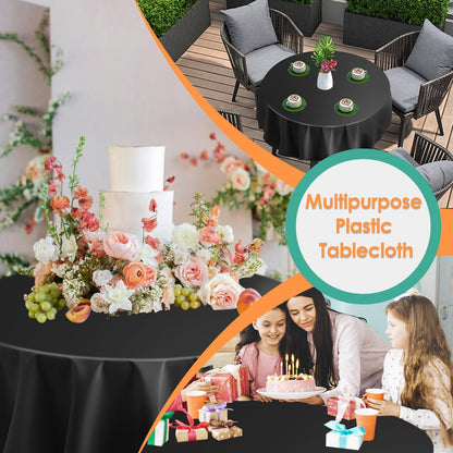 Skiennix 12-Pack Disposable Plastic Tablecloths - 84" Round Table Covers for Parties & Events
