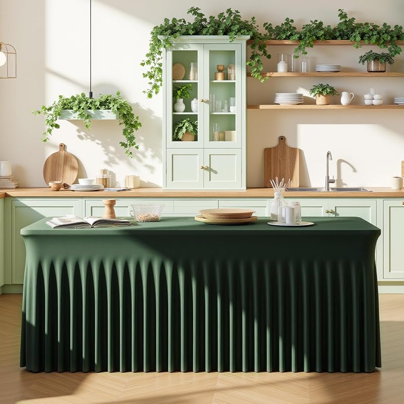 4 Pack 6ft Hunter Green Spandex Tablecloths - Fitted 72 Inch Table Cover, Wrinkle-Resistant