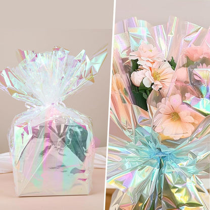 woric 82 Ft X 17 In Cellophane Wrap for Gift Baskets Easter Iridescent Cellophane Wrap Roll Gift Basket Wrapping Plastic for Easter Gifts Basket Stuffers Treats Party Favor Birthday Wedding Crafts