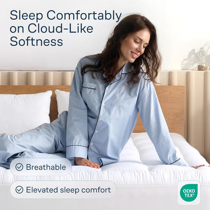 Skiennix Cloud-Like Twin Mattress Topper - 100% Cotton Cooling Mattress Pad for Full Body Support - White