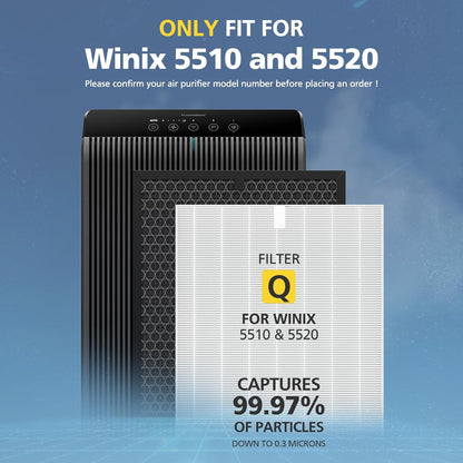 Winix 5510-5520 Air Purifier Filters - 2 Sets of Activated Carbon & Middle Filters for Large Rooms (1882 Ft²/Hr)