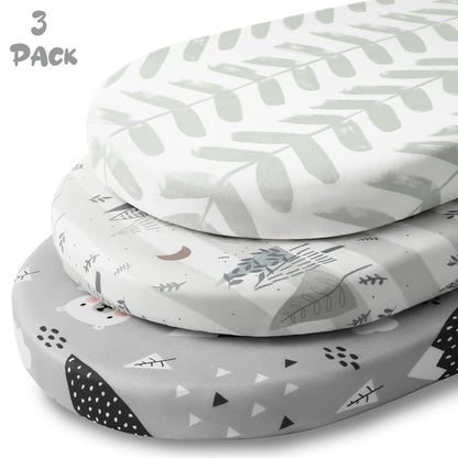 Yoofoss Bassinet Sheets - 3-Pack Fitted Baby Sheets for Halo & Angelbliss | Soft Grey Bear Design