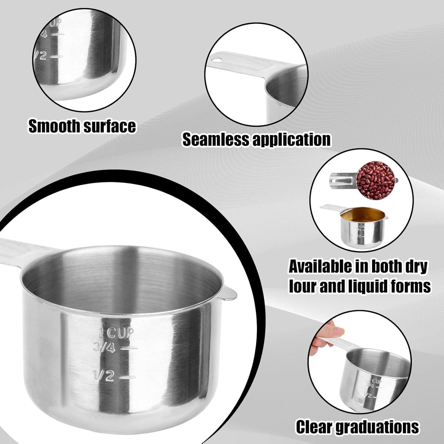 Skiennix Stainless Steel Measuring Cups - 3/4 Cup Set for Cooking & Baking | Dual Metric & US Measurements