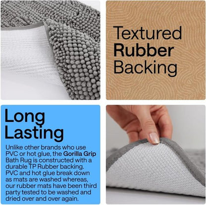 GORILLA GRIP Bath Rug Mat - Soft Absorbent Chenille | Quick Dry Microfiber, 36x24, Grey