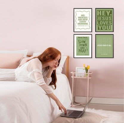 Locomiss Wall Art Decor | Sage Green Christian Posters Set of 4 for College Dorms & Bedrooms (12x16 Unframed)