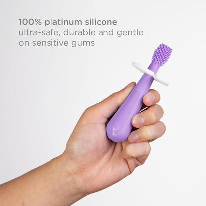 Ubbi 360° Baby Training Toothbrush - Safety Shield & Cover, Gentle Cleaning, Smoothie Purple