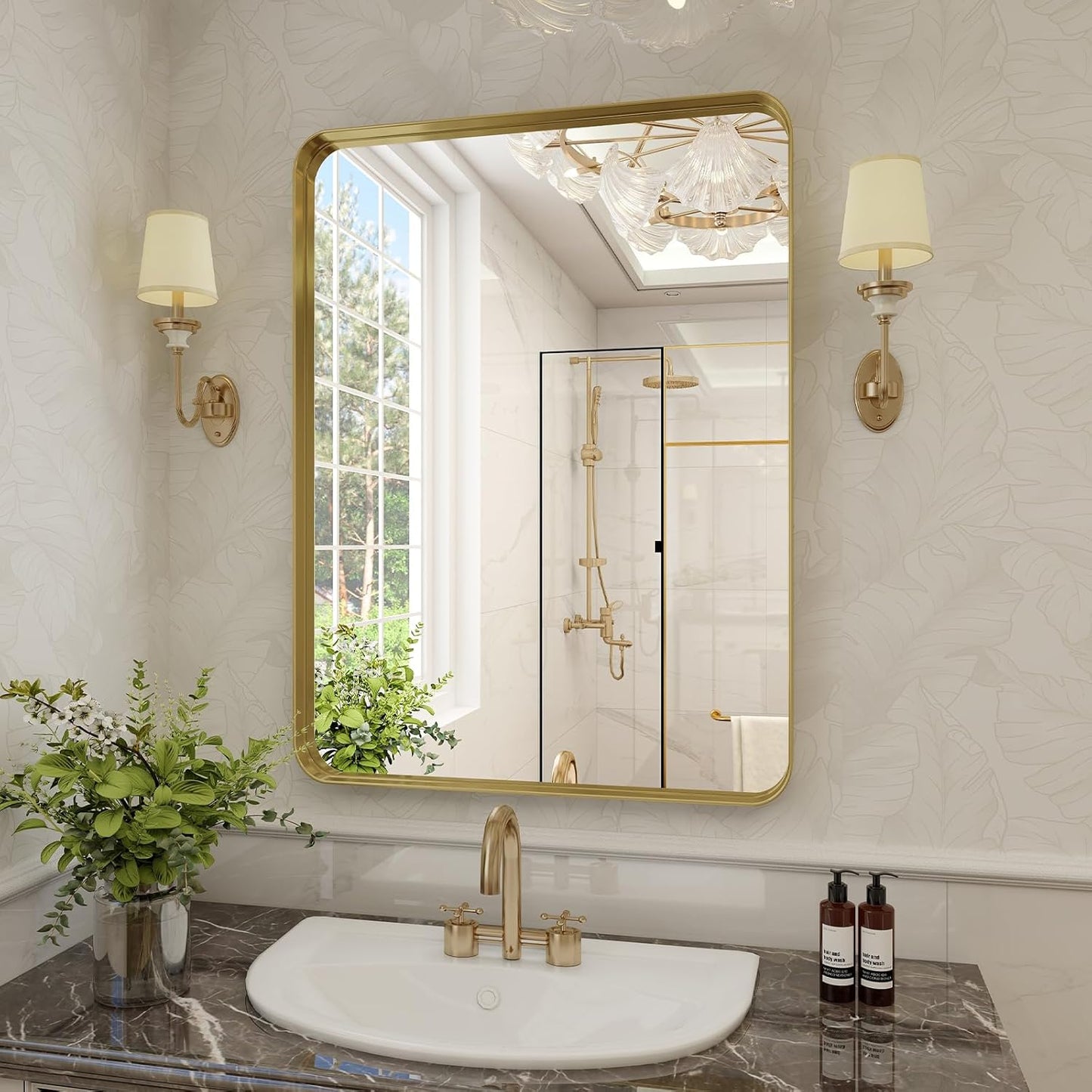 VooBang Gold Bathroom Mirror - 20x30 Inch Modern Deep Frame | Versatile Hanging or Leaning Design