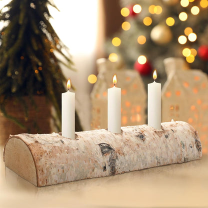 Roowest Birch Wood Taper Candle Holder Set - 3 Pcs Decorative Fireplace Log for Christmas Decor