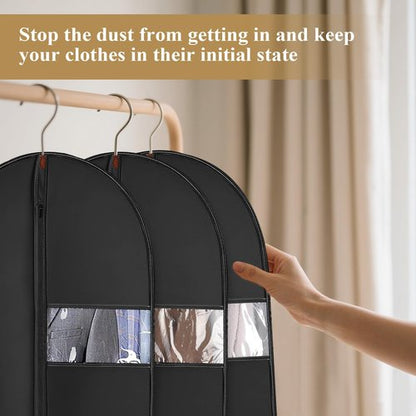 62-Inch Garment Bags Covers,Hanging Clothes Bag, Suit Cover Bags with Clear Window for Hanging Closet Clothes Storage and Travel (Black)