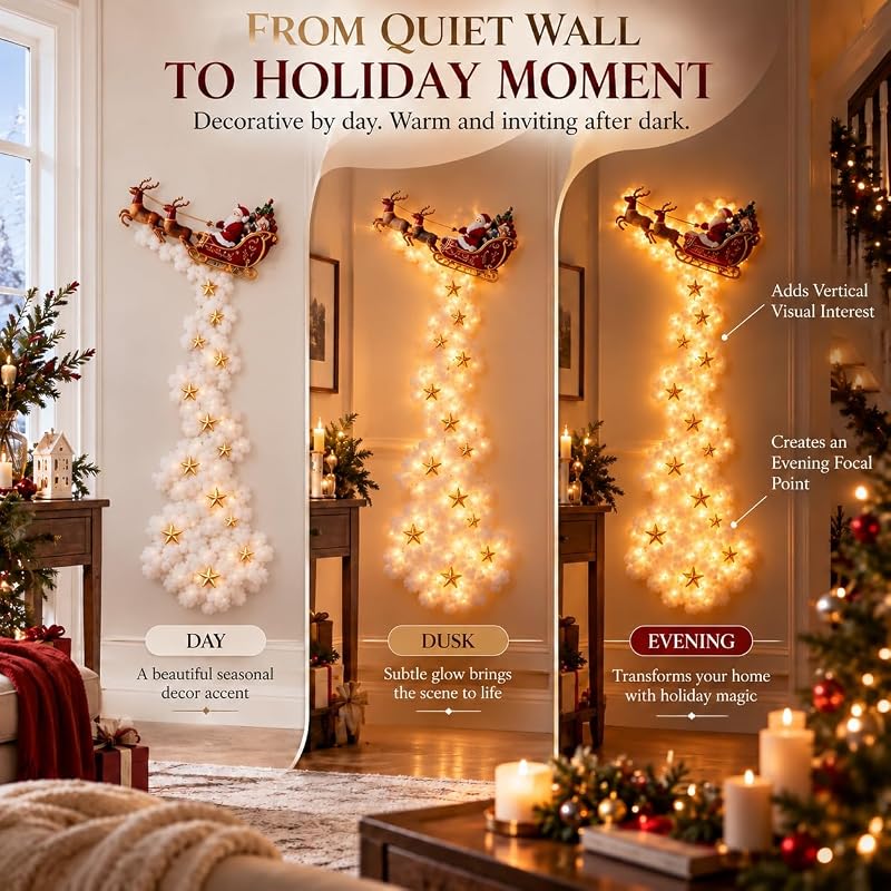 Christmas Magic Trail Wall Light - Santa Sleigh & Reindeer, Style-D