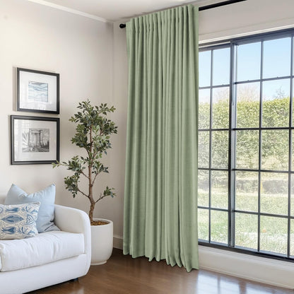 Skiennix 100% Blackout Linen Curtains - Thermal Insulated Drapes for Bedroom | 90" Long, Sage, 1 Panel Set