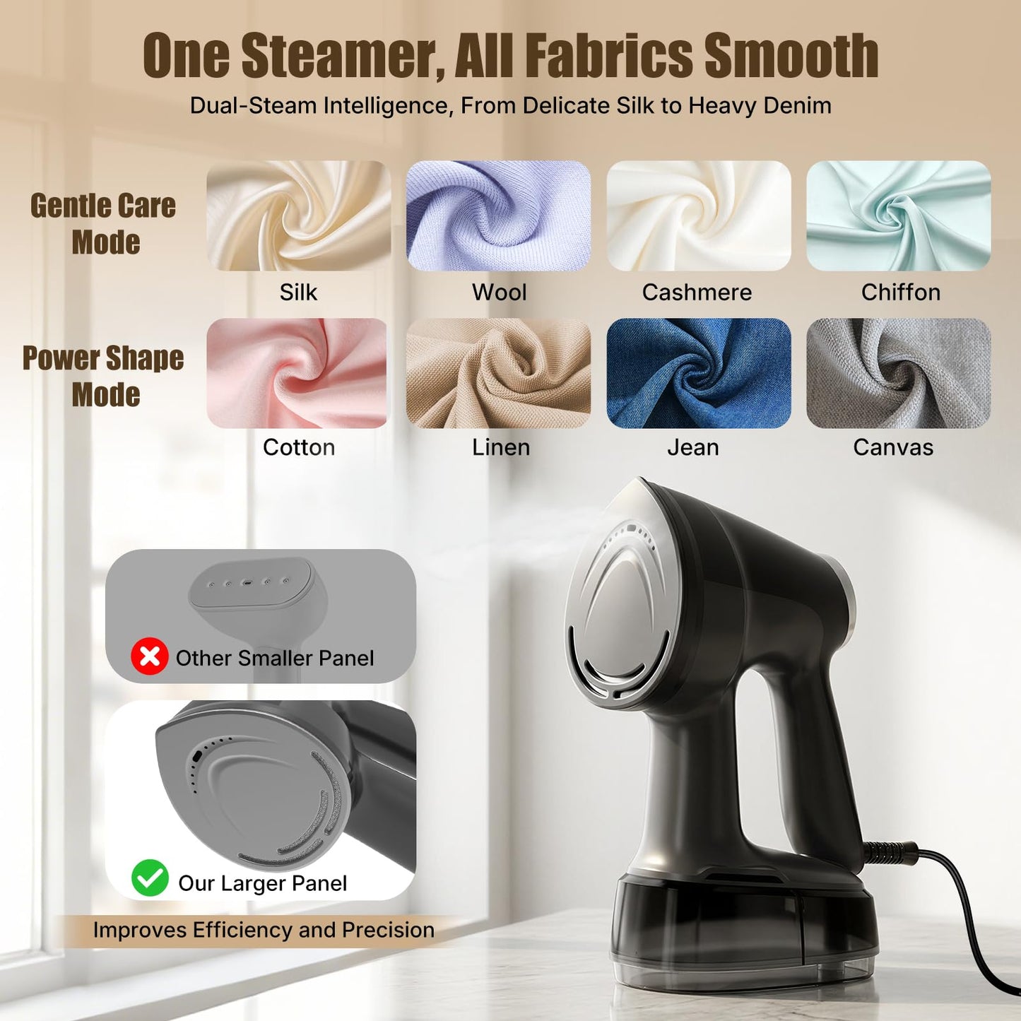 Vacuum Steamer for Clothes Handheld: 2500–3500Pa Adjustable Suction, No Leak & Stable Steam, Steaming & Ironing Portable Travel Garment Steamer, 400ml Tank, 4 Modes, 15s Heat-Up, 110-120V