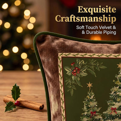 Green Christmas Tree Pillow Cover 20x20 — Velvet Throw Pillow Case, Hidden Zipper, 100% Plush Polyester, Floral Variation
