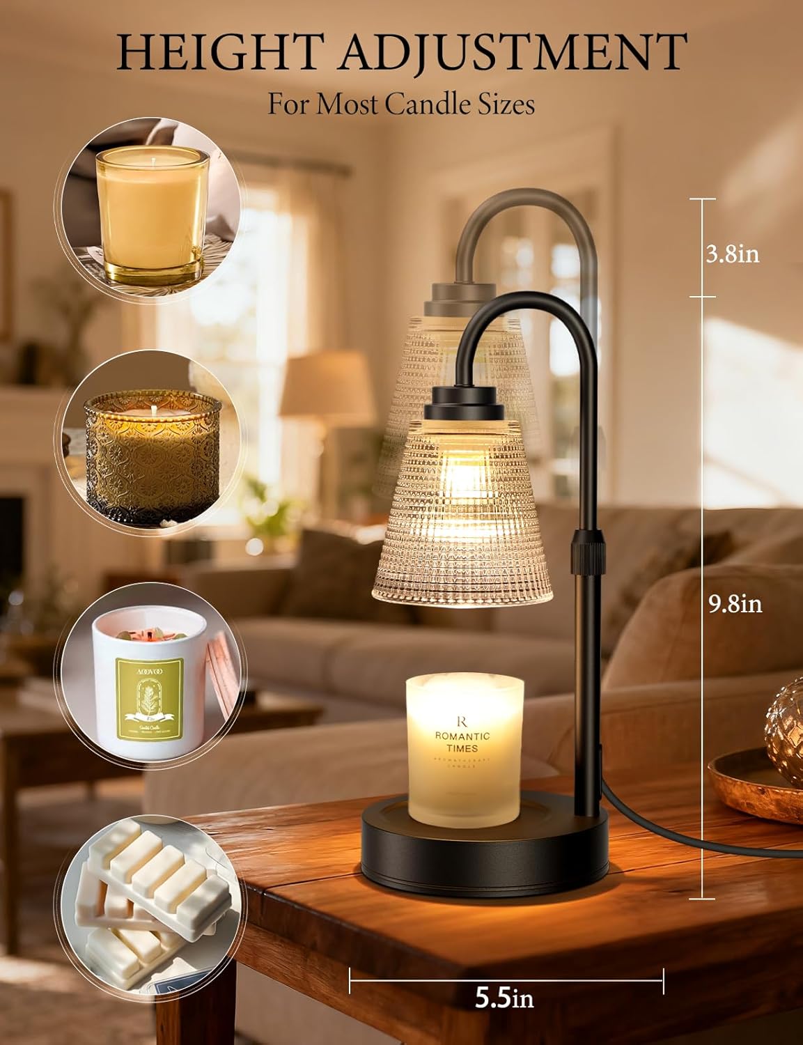 Skiennix Candle Warmer Lamp - Dimmable Timer & Adjustable Height for Jar Candles | Perfect Home Decor Gift