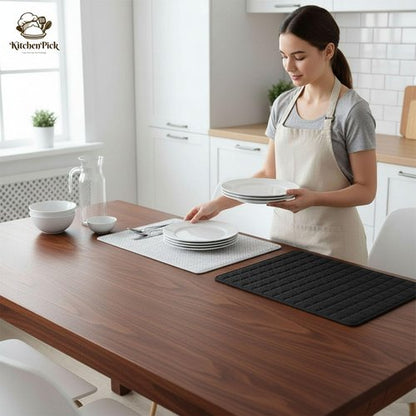 Elegant Duo Microfiber Dish Drying Mat - Large 15" x 20" Quick-Dry, Water-Absorbent Kitchen Mat