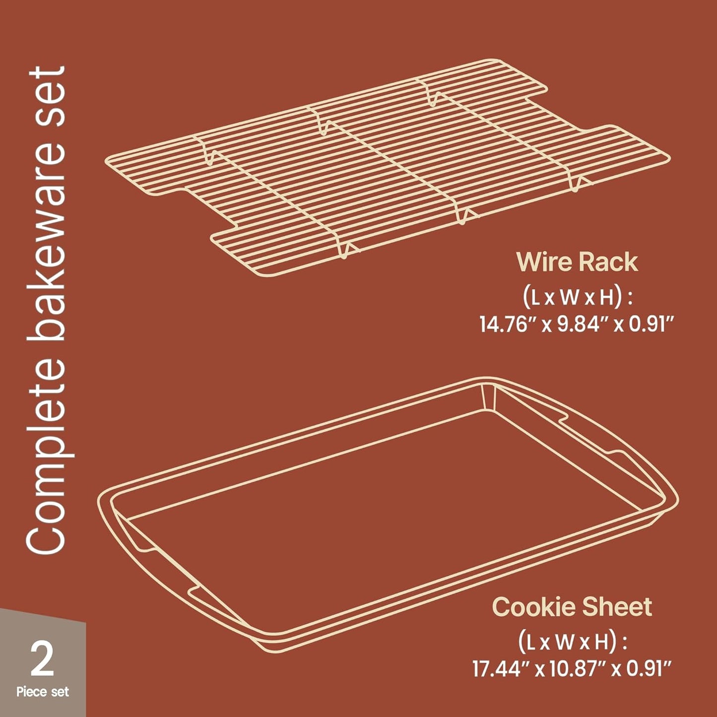 Skiennix Cookie Sheet Set - Nonstick Blue Marble Carbon Steel Pan & Cooling Rack | Oven Safe Up to 450°F, 17.4" Pan & 14.7" Rack
