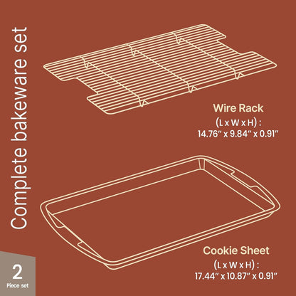 Skiennix Cookie Sheet Set - Nonstick Blue Marble Carbon Steel Pan & Cooling Rack | Oven Safe Up to 450°F, 17.4" Pan & 14.7" Rack