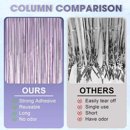 Voircoloria Light Purple Foil Fringe Backdrop Curtains - 3 Pack Tinsel Streamers for Baby Showers & Birthdays